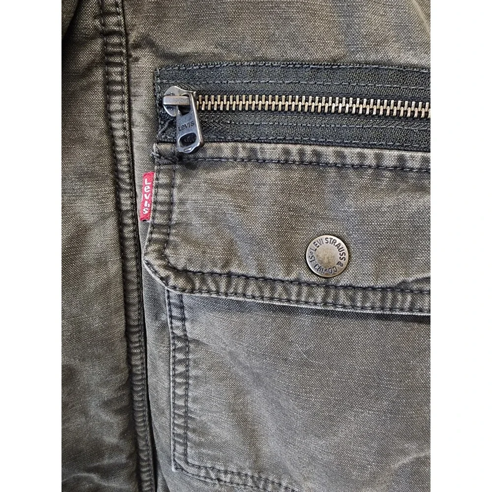 🔥Levi's Washed Cotton Military Field Utility Jacket Olive Green streetwear Y2K